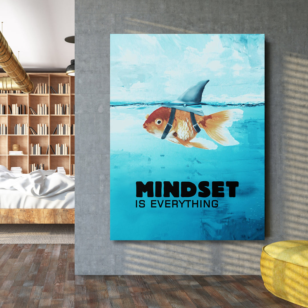 Motivační obraz - Mindset Is Everything na velké stěně.
