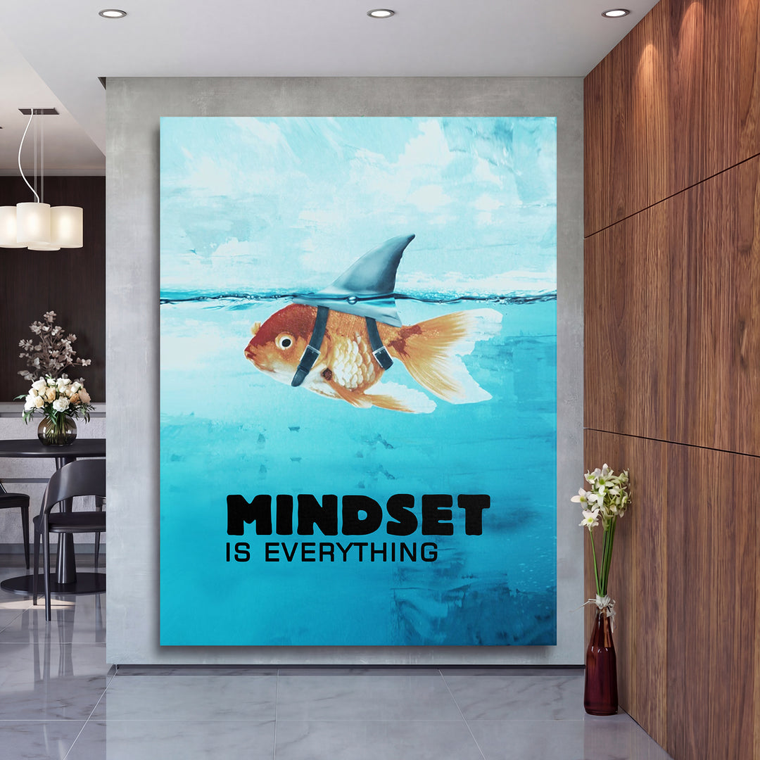 Motivační obraz - Mindset Is Everything na velké stěně, druhý pohled.
