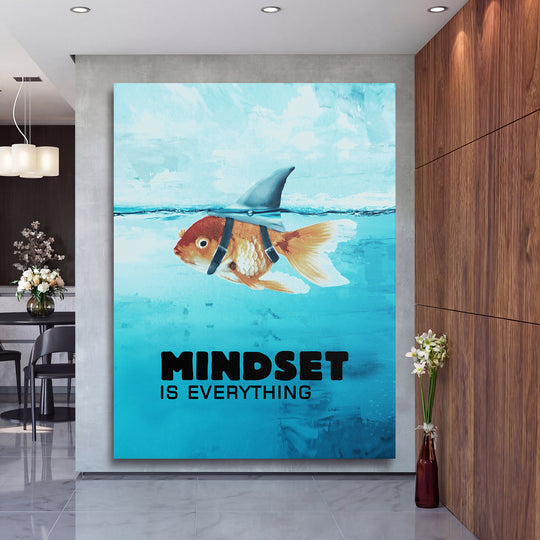 Motivační obraz - Mindset Is Everything na velké stěně, druhý pohled.