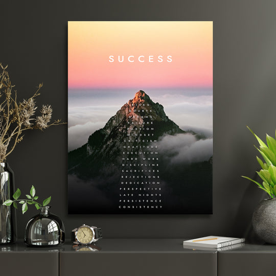 Motivační obraz Success - Nad mraky v interiéru s hodinami.