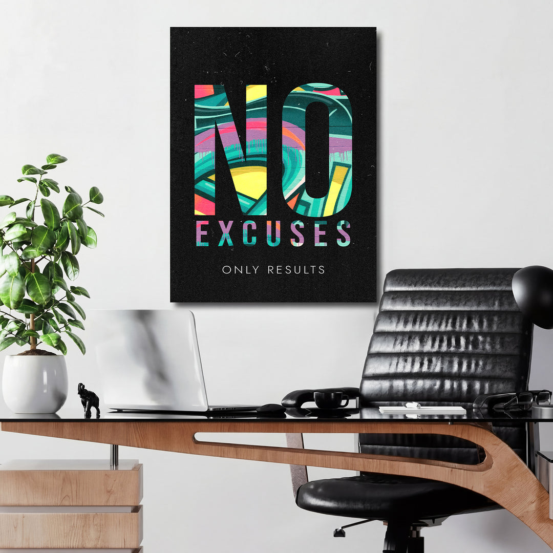 Motivační obraz - No Excuses Only Results v kanceláři.