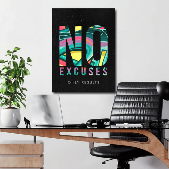 Motivační obraz - No Excuses Only Results v kanceláři.