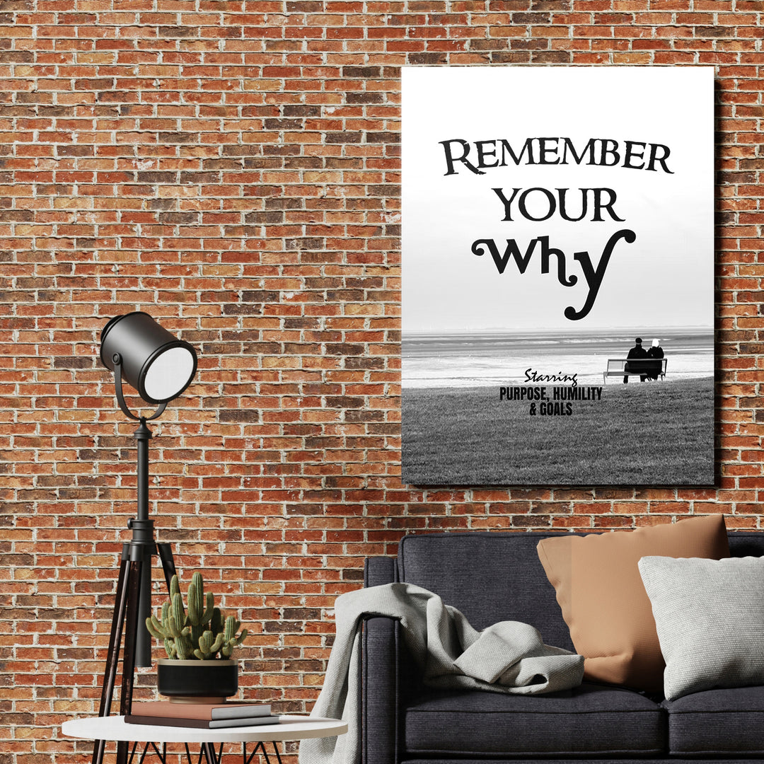 Motivační obraz - Remember Your Why na cihlové zdi.