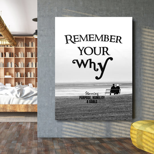 Motivační obraz - Remember Your Why na velké stěně.