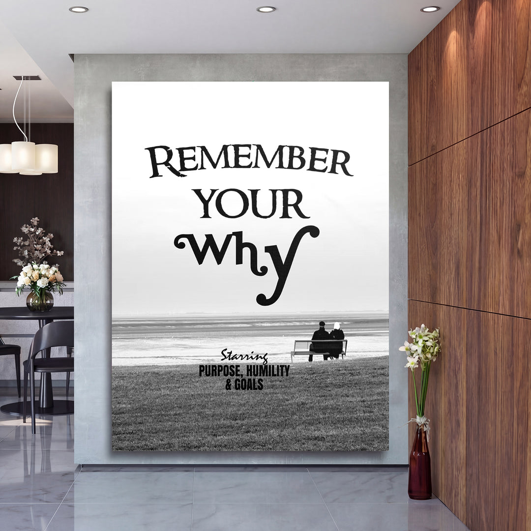 Motivační obraz - Remember Your Why na velké stěně, druhý pohled.