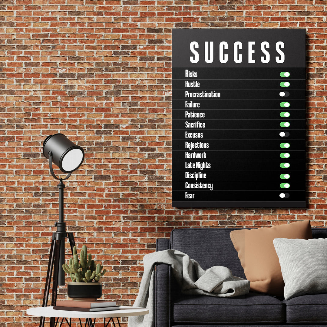 Motivační obraz Success - Zapni vytrvalost na cihlové zdi.