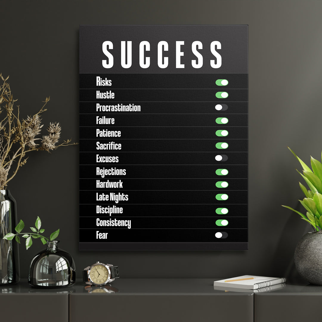 Motivační obraz Success - Zapni vytrvalost v interiéru s hodinami.