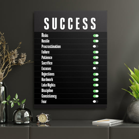 Motivační obraz Success - Zapni vytrvalost v interiéru s hodinami.