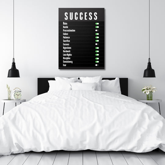 Motivační obraz Success - Zapni vytrvalost nad postelí.