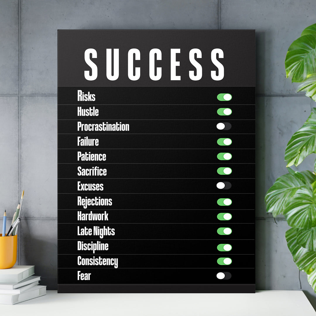 Motivační obraz Success - Zapni vytrvalost nad pracovním stolem.