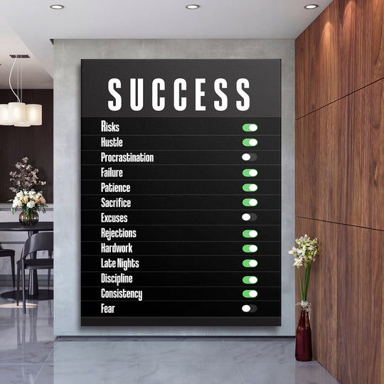 Motivační obraz Success - Zapni vytrvalost na velké stěně, druhý pohled.
