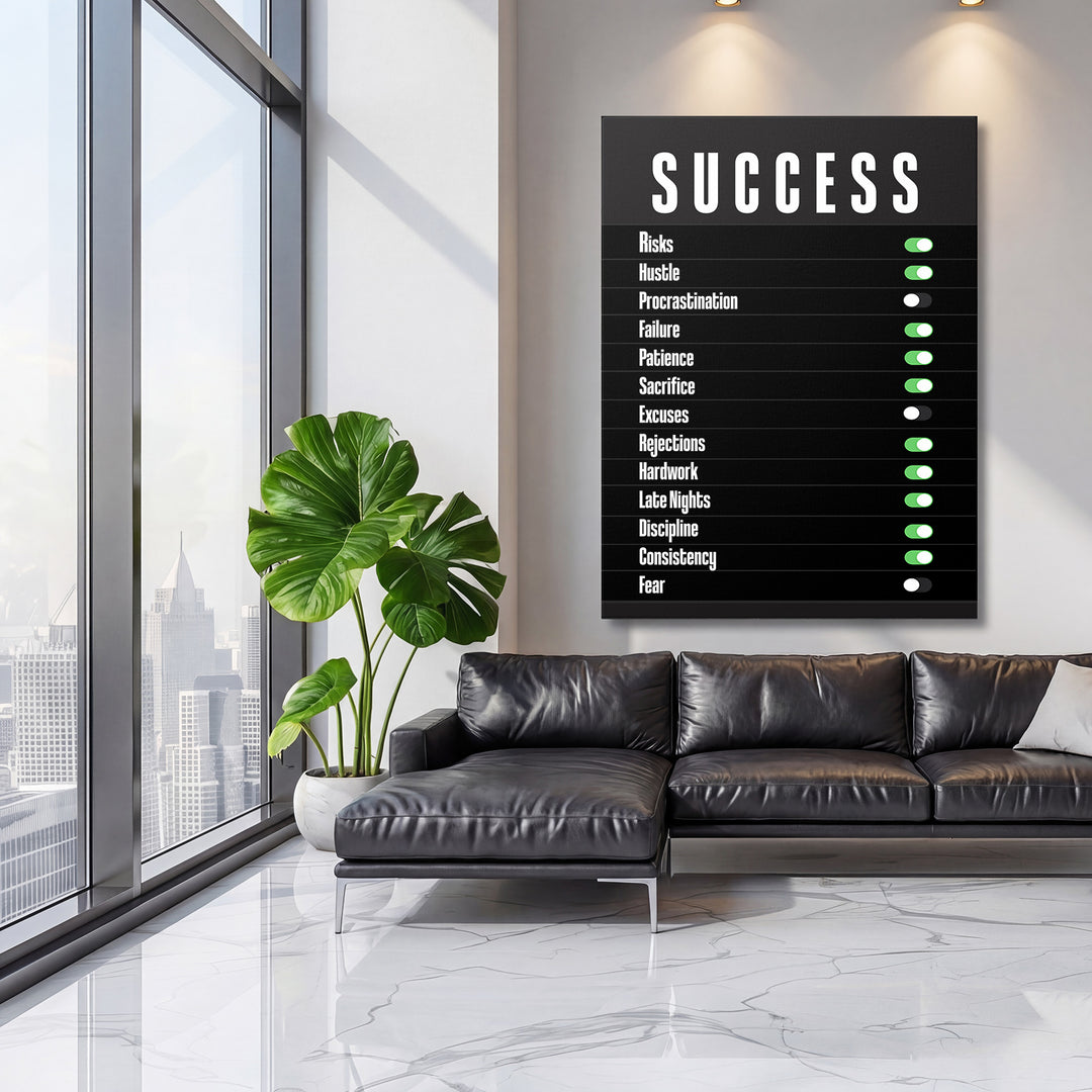 Motivační obraz Success - Zapni vytrvalost na velké stěně, třetí pohled.