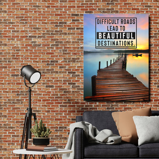 Motivační obraz - Beautiful Destinations na cihlové zdi.