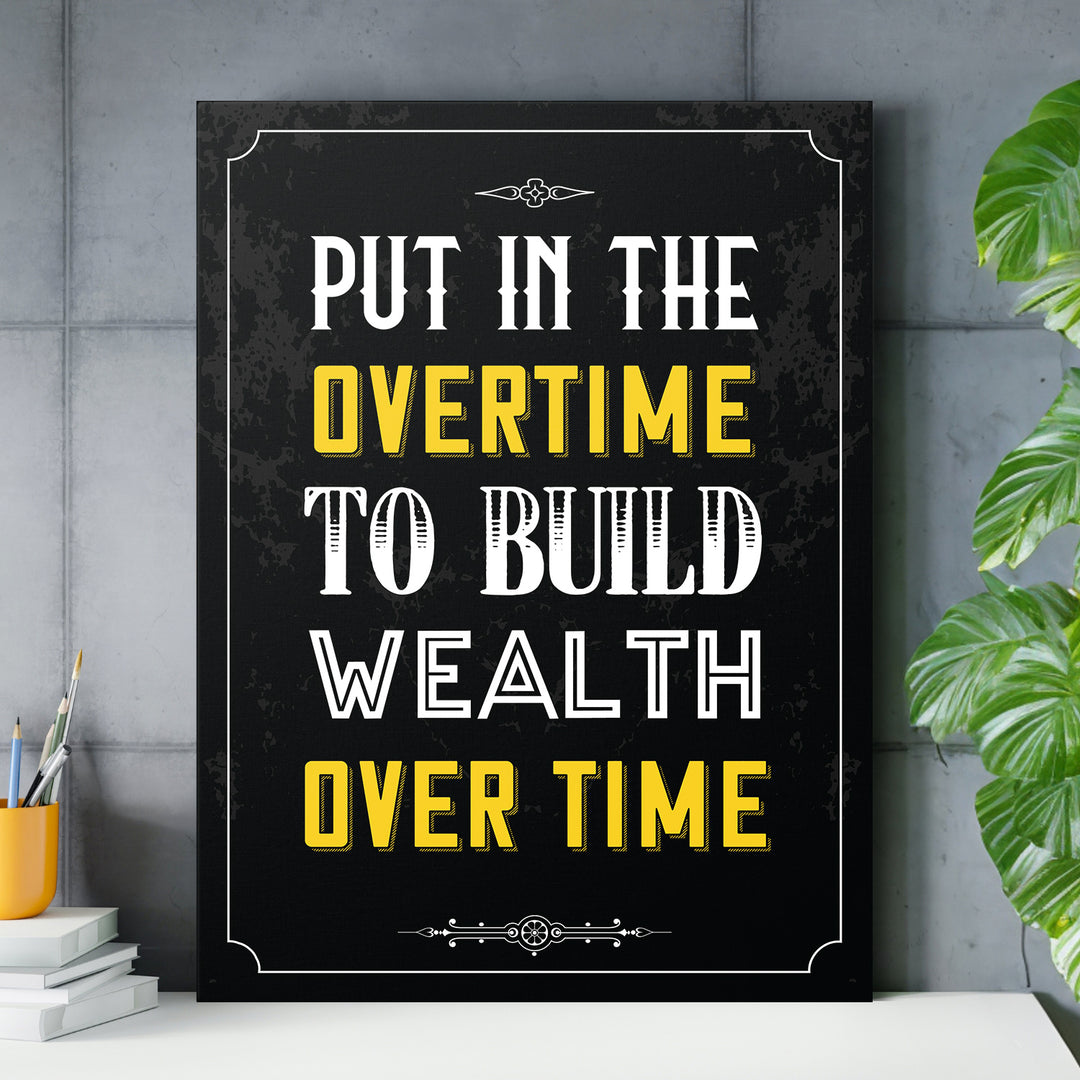 Motivační obraz - Wealth Over Time nad pracovním stolem.