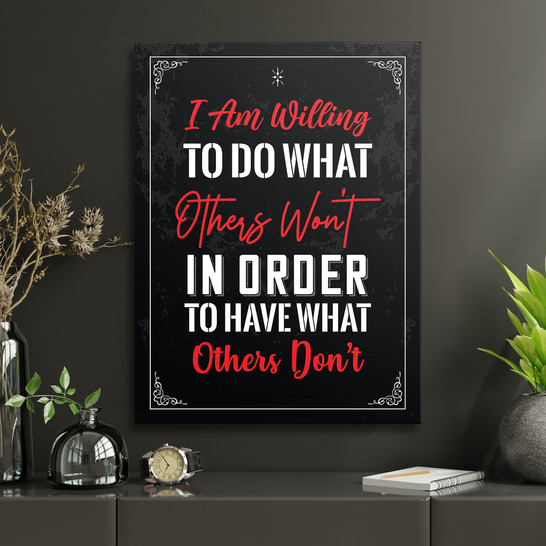 Motivační obraz - I Am Willing v interiéru s hodinami.
