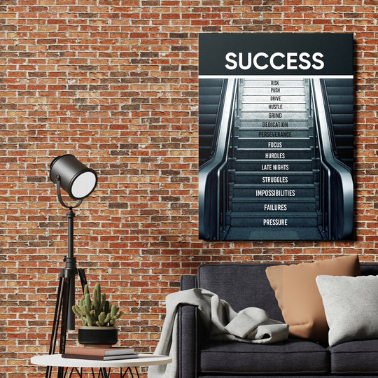 Motivační obraz Success - Dvě cesty vzhůru na cihlové zdi.