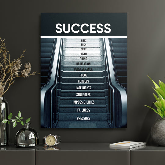 Motivační obraz Success - Dvě cesty vzhůru v interiéru s hodinami.