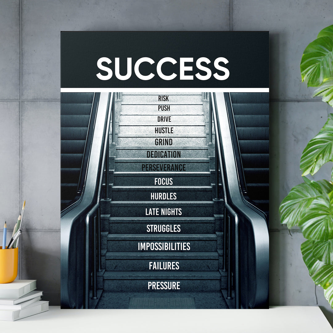 Motivační obraz Success - Dvě cesty vzhůru nad pracovním stolem.