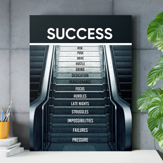 Motivační obraz Success - Dvě cesty vzhůru nad pracovním stolem.