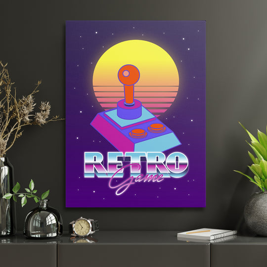 Herní obraz Retro Game - Joystick v interiéru s hodinami.