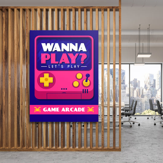 Herní obraz Wanna Play - Růžový ovladač na dřevěné stěně.