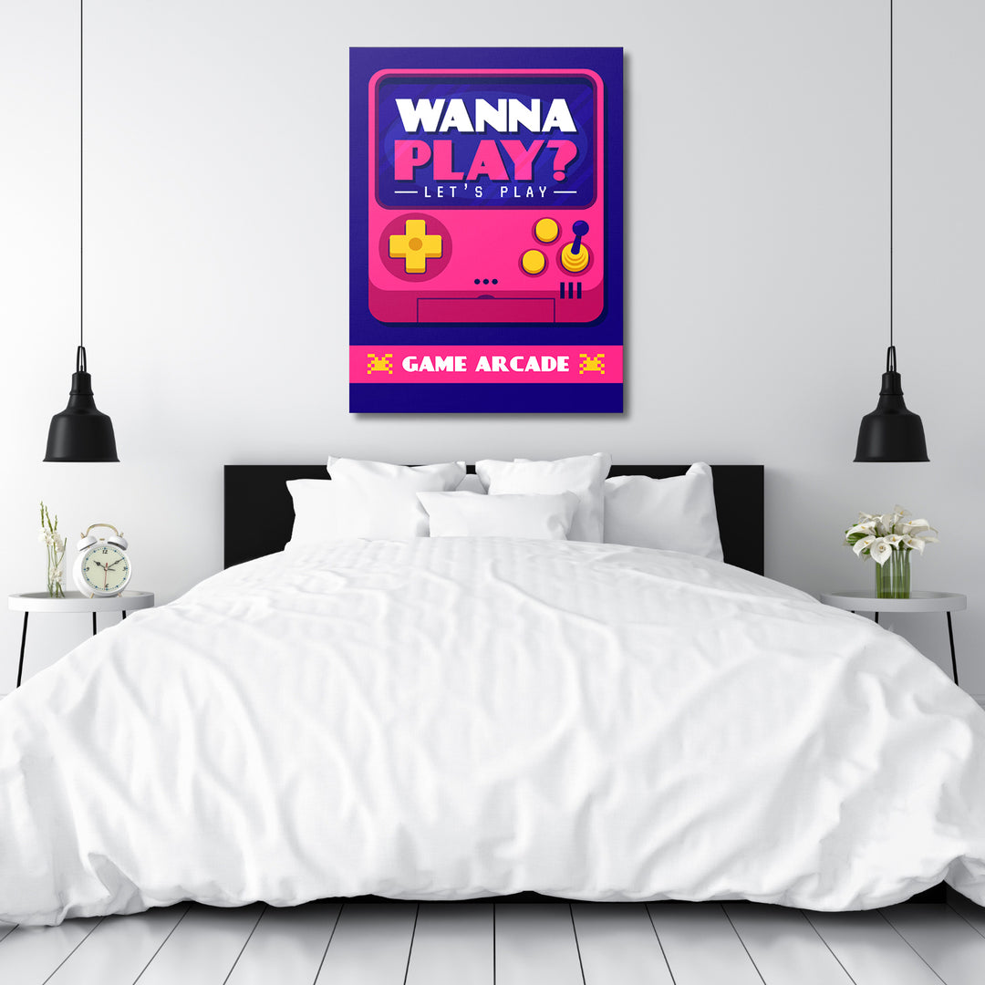 Herní obraz Wanna Play - Růžový ovladač nad postelí.