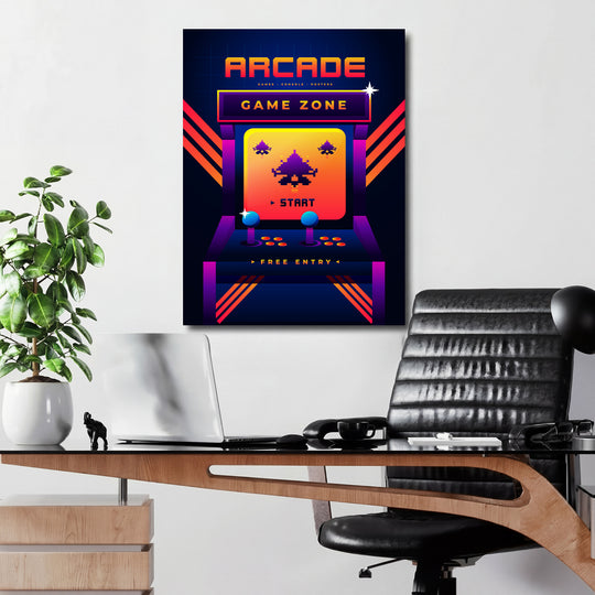 Herní obraz Arcade - Modré joysticky v kanceláři.