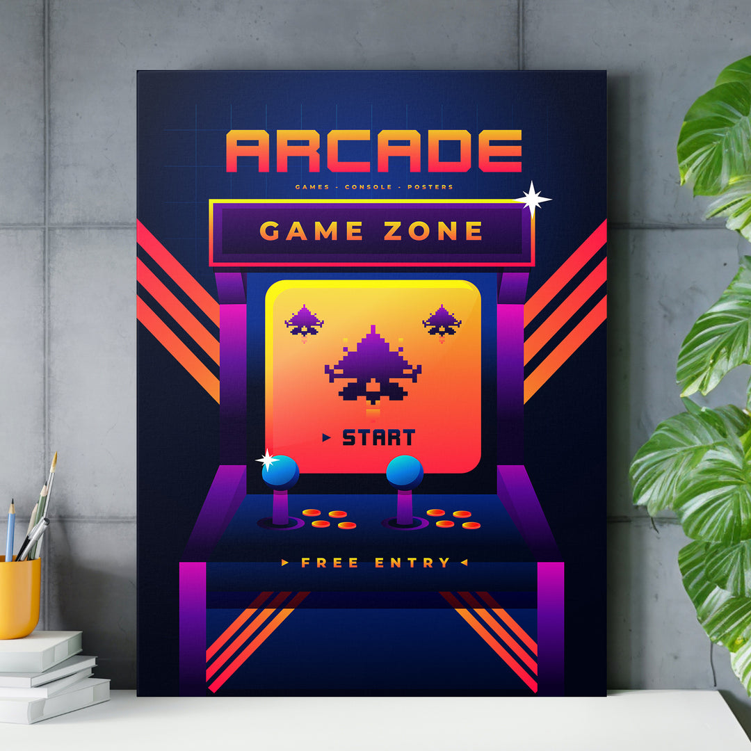 Herní obraz Arcade - Modré joysticky nad pracovním stolem.