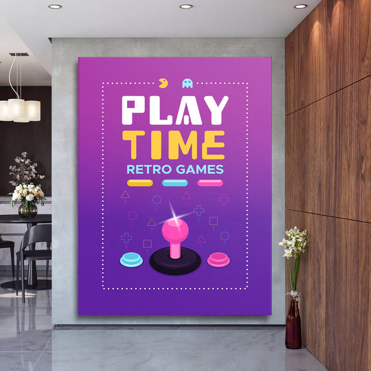 Herní obraz Play Time - Růžový joystick na velké stěně, druhý pohled.