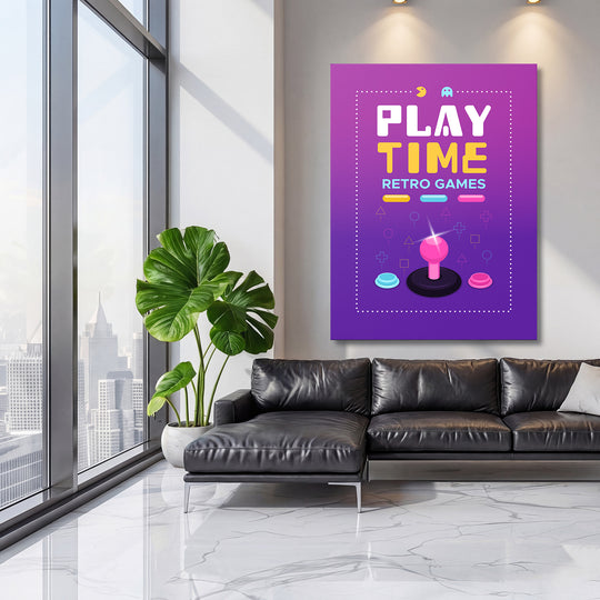 Herní obraz Play Time - Růžový joystick na velké stěně, třetí pohled.