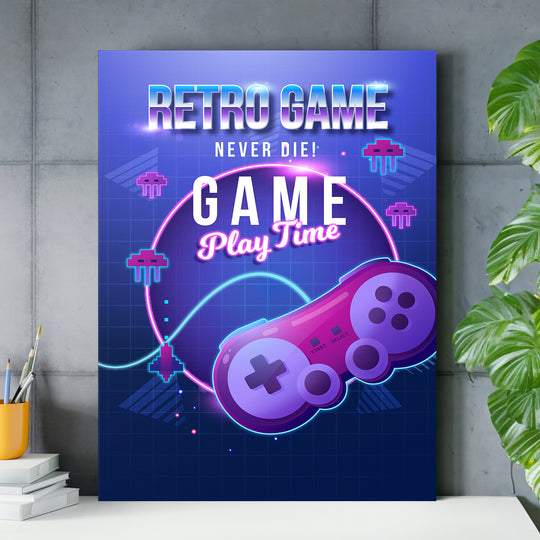 Herní obraz Retro Game - Pixeloví vetřelci nad pracovním stolem.