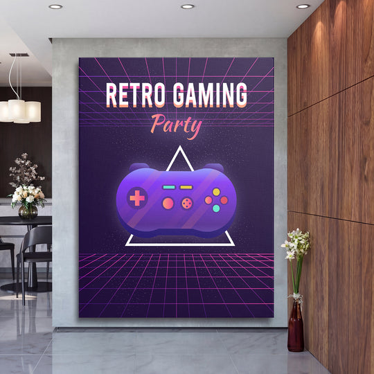 Herní obraz Retro Gaming Party - Gamepad na velké stěně, druhý pohled.