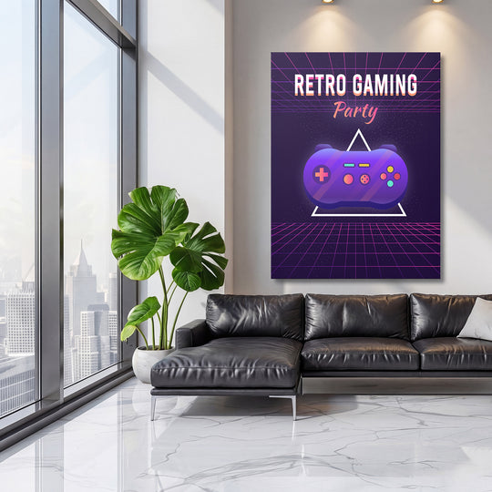 Herní obraz Retro Gaming Party - Gamepad na velké stěně, třetí pohled.