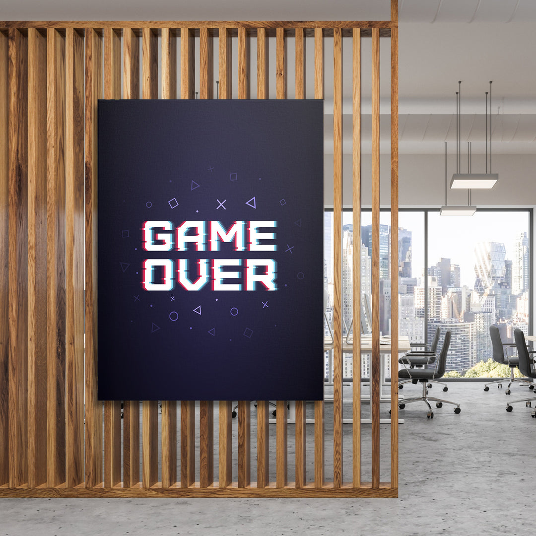 Herní obraz Game Over - Glitch na dřevěné stěně.