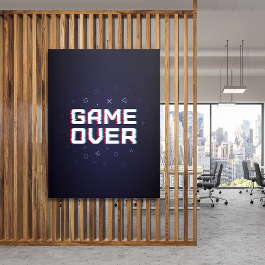 Herní obraz Game Over - Glitch na dřevěné stěně.