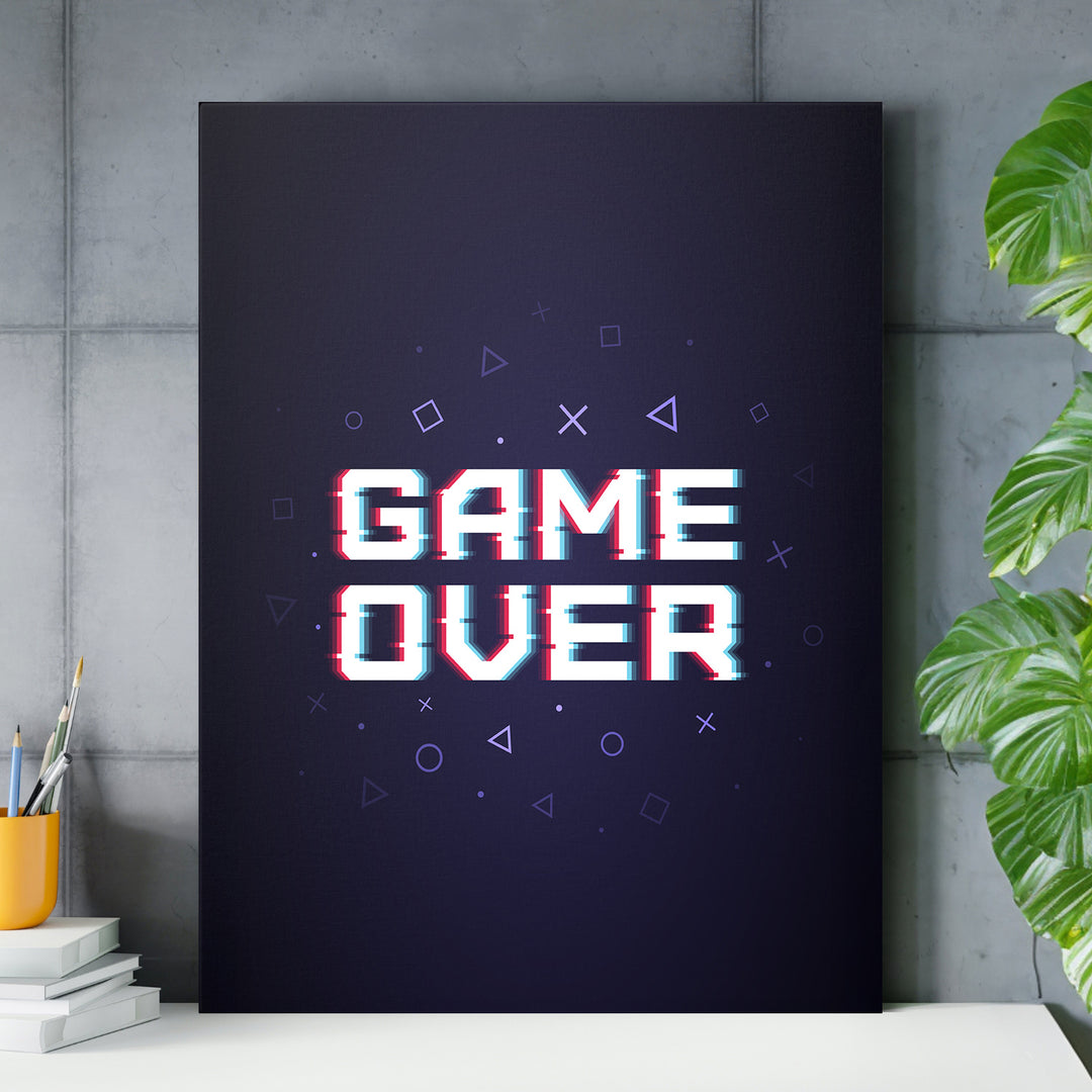Herní obraz Game Over - Glitch nad pracovním stolem.