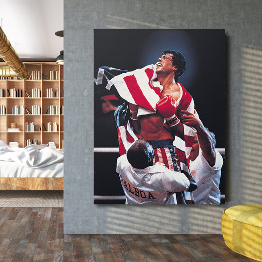 Obraz Rocky IV - Vítězné gesto na velké stěně.