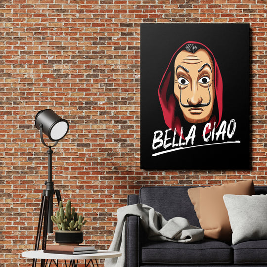 Obraz Papírový dům - Bella Ciao na cihlové zdi.