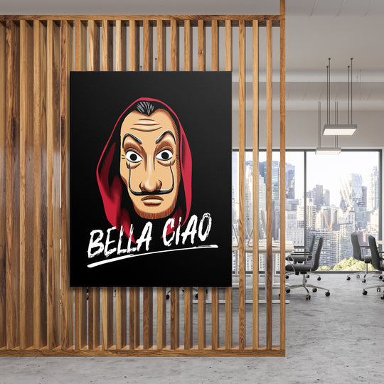 Obraz Papírový dům - Bella Ciao na dřevěné stěně.