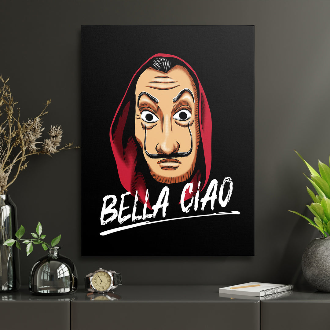 Obraz Papírový dům - Bella Ciao v interiéru s hodinami.