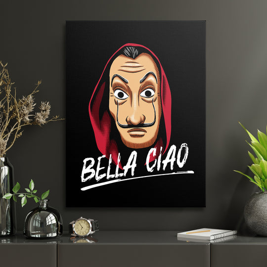 Obraz Papírový dům - Bella Ciao v interiéru s hodinami.