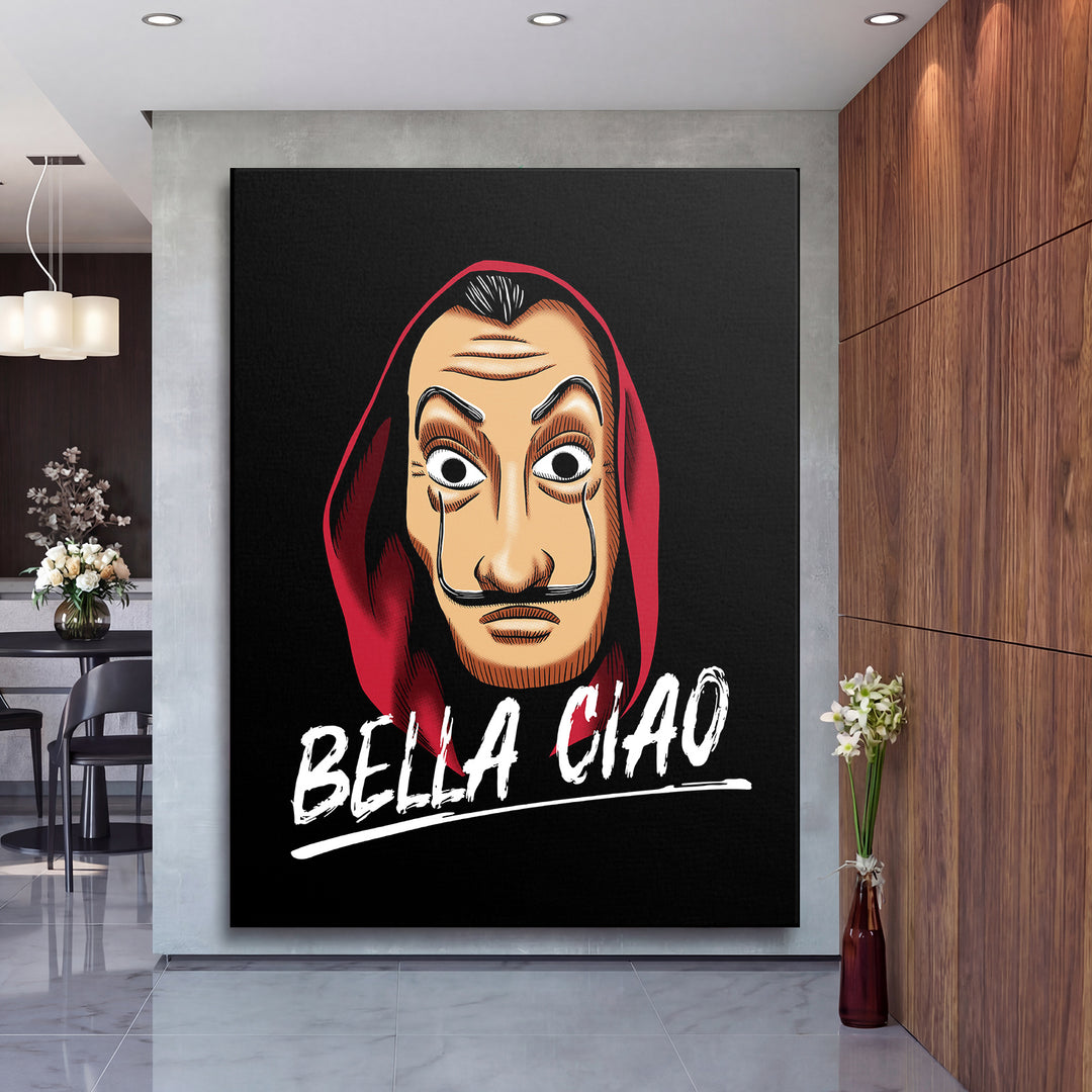 Obraz Papírový dům - Bella Ciao na velké stěně, druhý pohled.