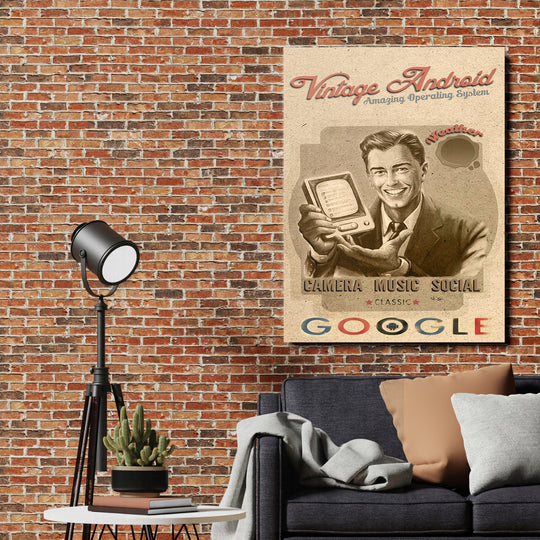 Retro obraz Android - Amazing System na cihlové zdi.