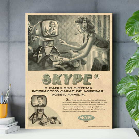 Retro obraz Skype - Videohovor nad pracovním stolem.
