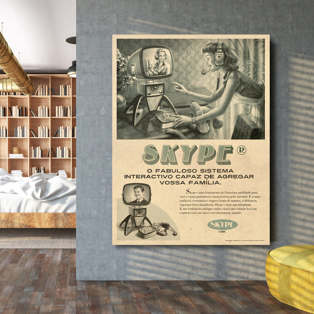 Retro obraz Skype - Videohovor na velké stěně.