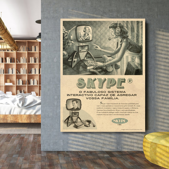 Retro obraz Skype - Videohovor na velké stěně.