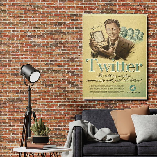 Retro obraz Twitter - 140 písmen na cihlové zdi.