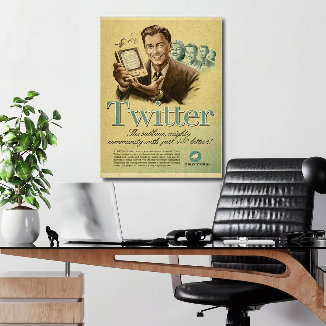 Retro obraz Twitter - 140 písmen v kanceláři.