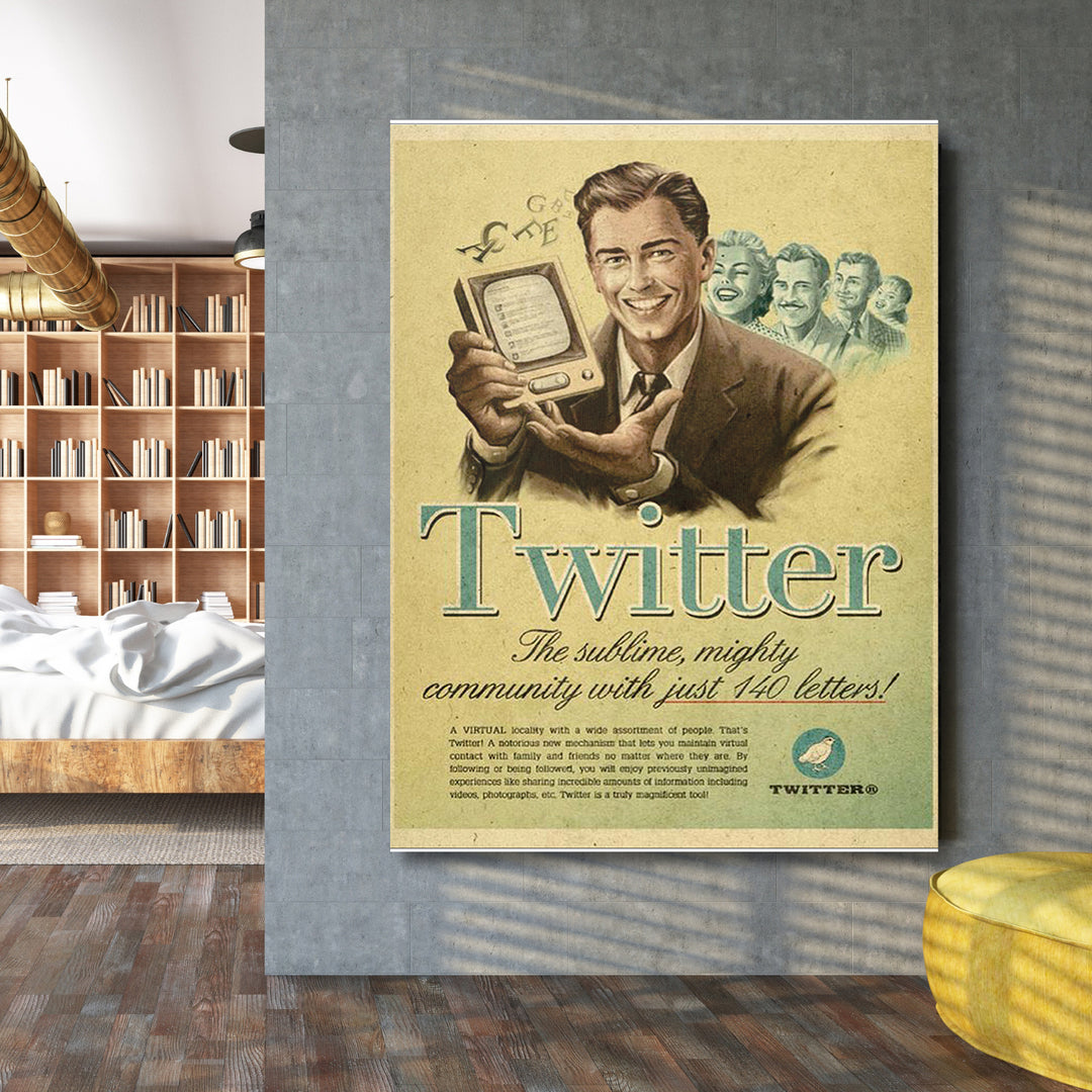 Retro obraz Twitter - 140 písmen na velké stěně.