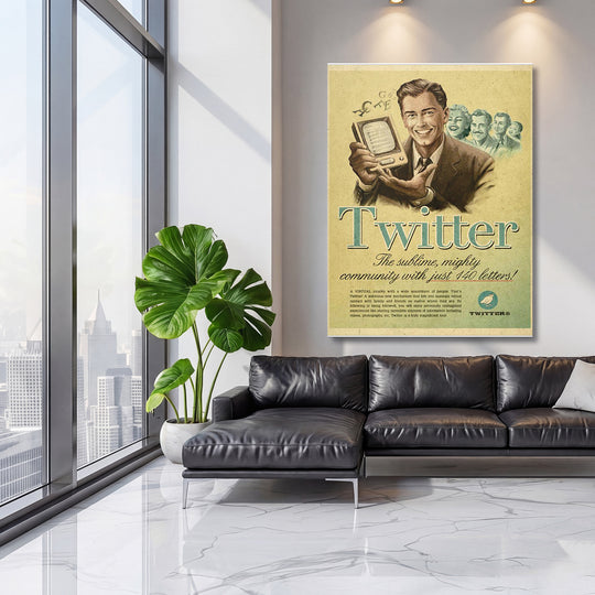 Retro obraz Twitter - 140 písmen na velké stěně, třetí pohled.